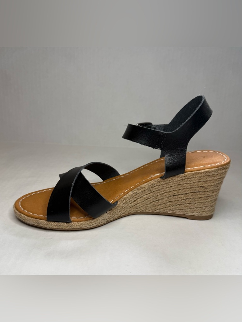 Ankle Strap Espadrille Wedge Sandals Black Tan Size 9 - Picture 6 of 14